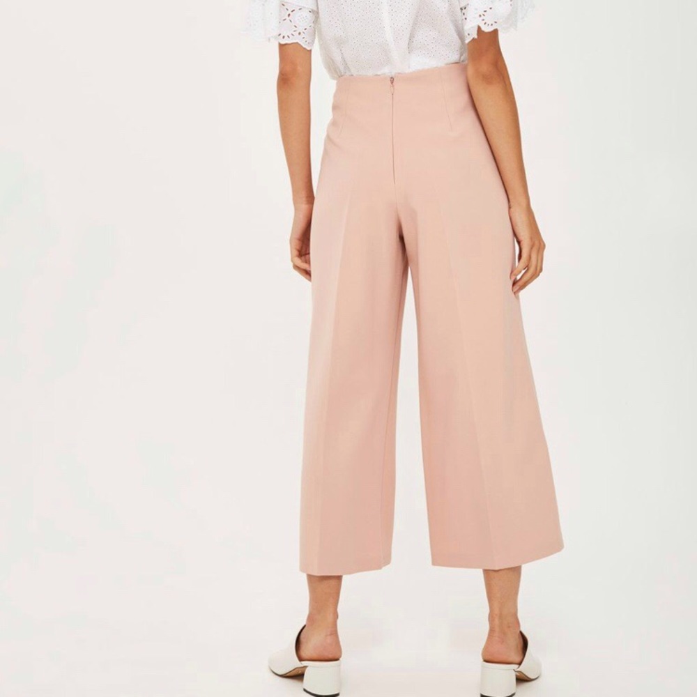NWOT TOPSHOP Pink Tie Crop Wide Leg Trousers - Picture 4 of 6